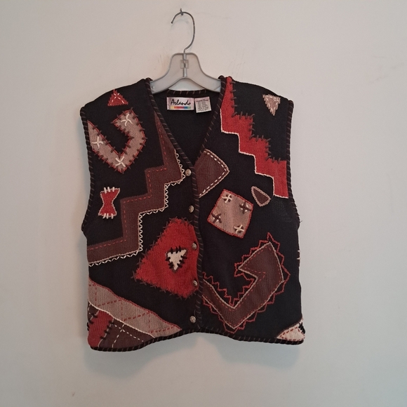 Vintage Y2K Arlando HEAVILY Embroided Southwestern Aztec Tribal Western Vest - Picture 2 of 9